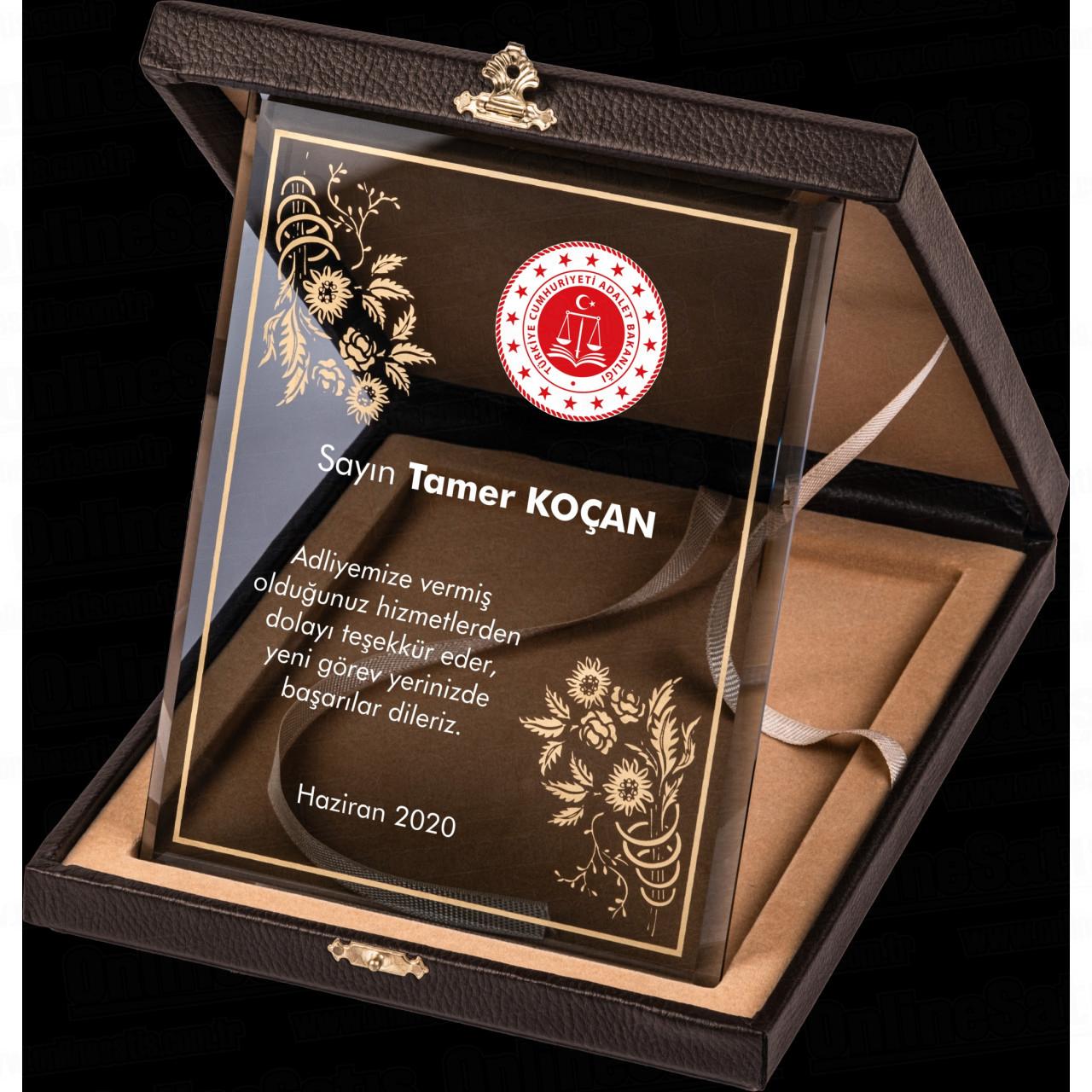 Deri Albüm Kutulu Altın Yaldız Kristal Plaket PRT251 3 Cam Deri Kutulu Albüm Kristal Plaket PRT251 - Görsel 2