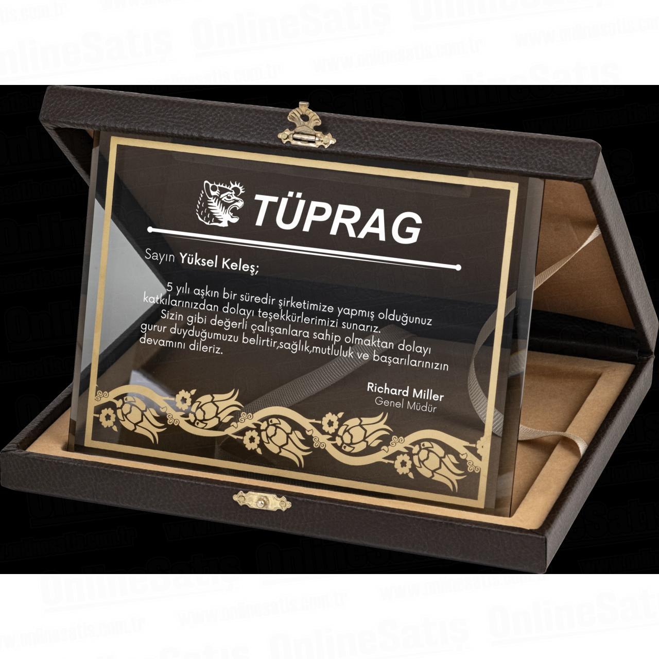 Deri Albüm Kutulu Altın Yaldız Kristal Plaket PRT258 3 Cam Deri Kutulu Albüm Kristal Plaket PRT258 - Görsel 2