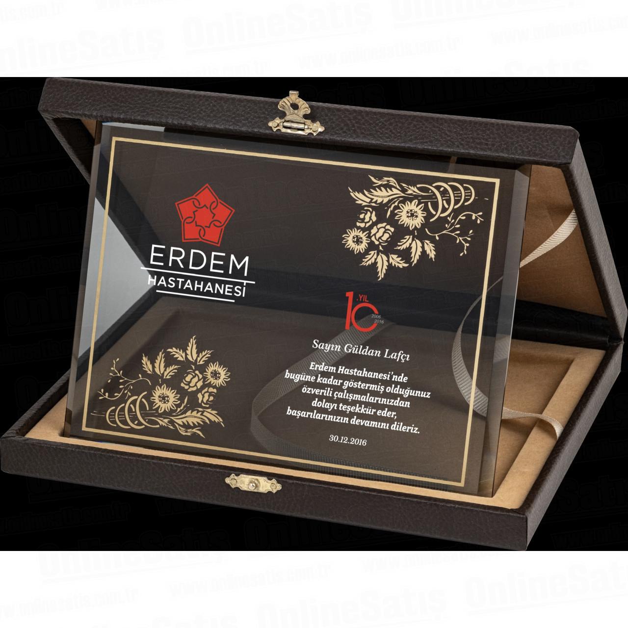 Deri Albüm Kutulu Altın Yaldız Kristal Plaket PRT260 3 Cam Deri Kutulu Albüm Kristal Plaket PRT260 - Görsel 2