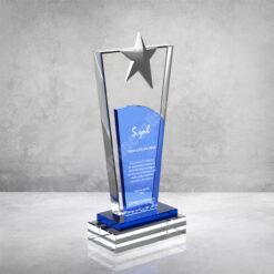 Dijital Baskılı Özel Mavi Camlı Kristal Plaket İmalatçısı PRT227