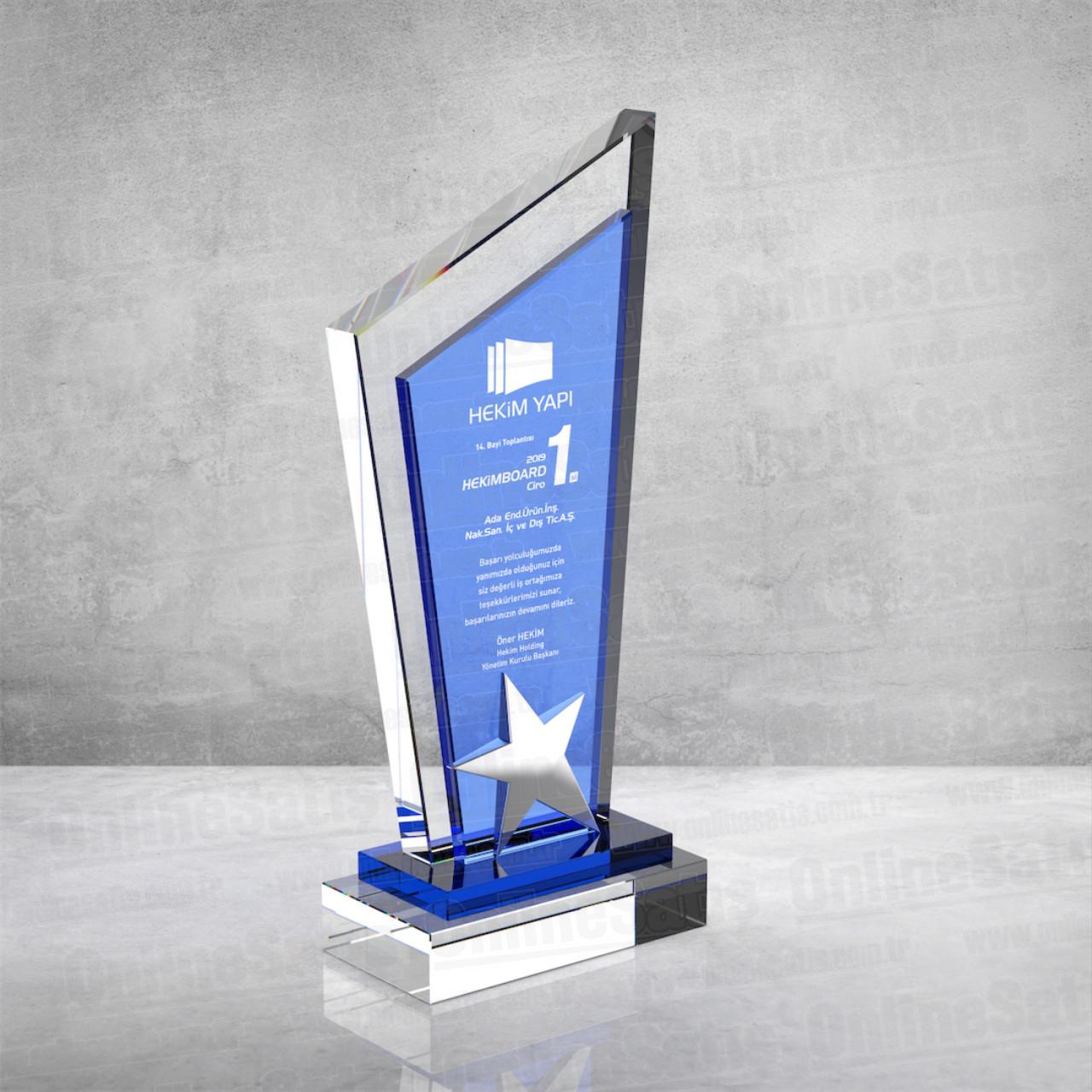 PB861 Mavi Camlı Kristal Plaket