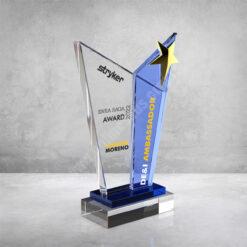 Dijital Baskılı Özel Mavi Camlı Kristal Plaket İmalatçısı PRT229