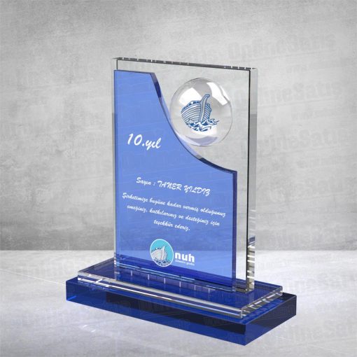 PB891 Mavi Camlı Kristal Plaket