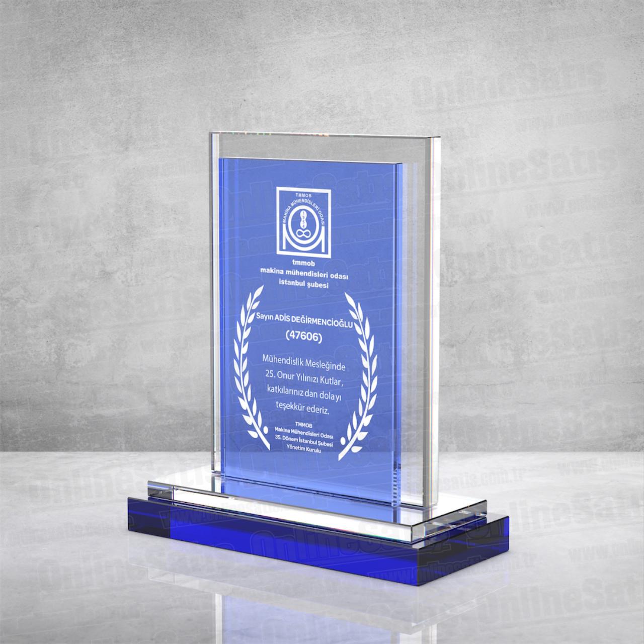 PB892 Mavi Camlı Kristal Plaket 2 PB892 Mavi Camlı Kristal Plaket - Görsel 2