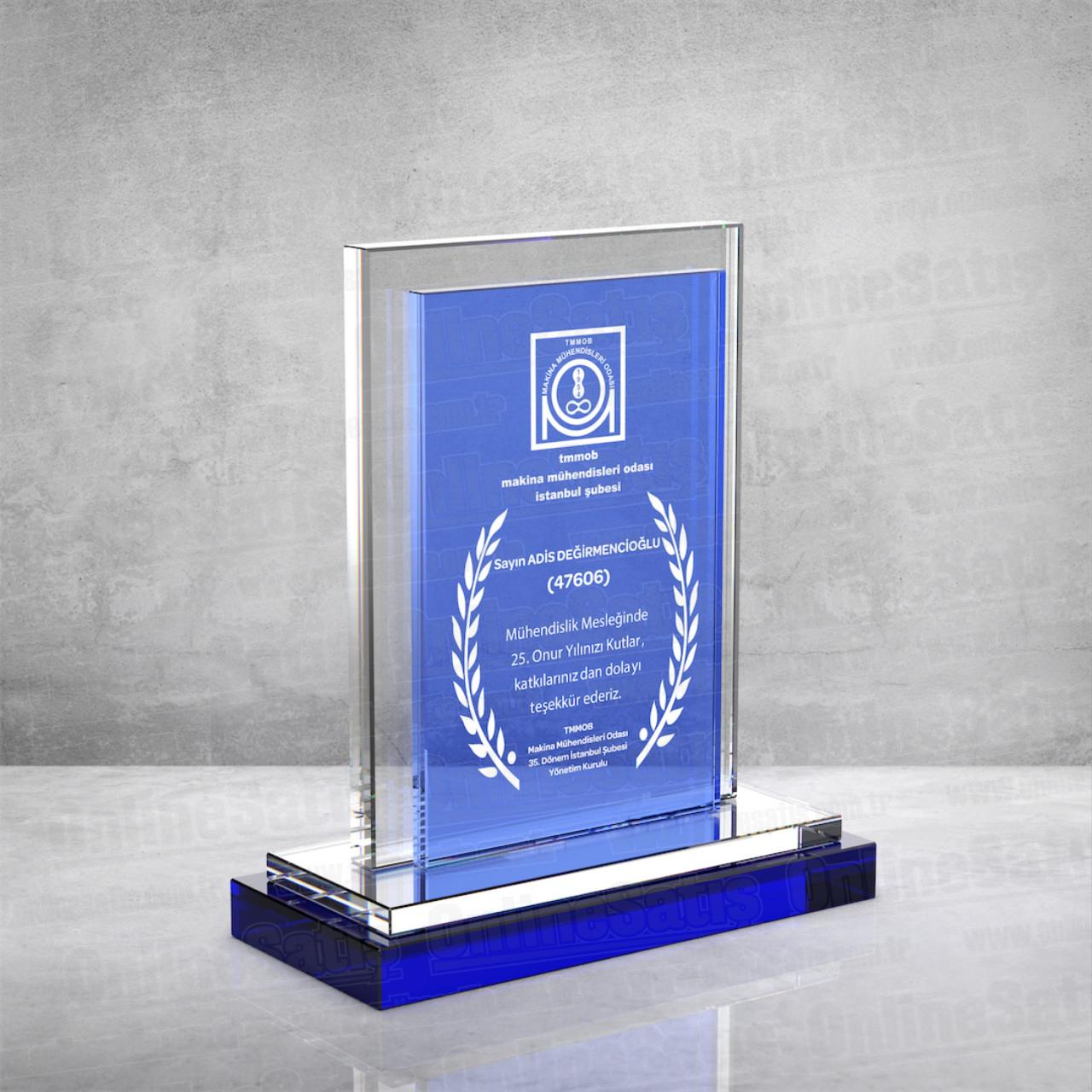 PB892 Mavi Camlı Kristal Plaket 1 PB892 Mavi Camlı Kristal Plaket