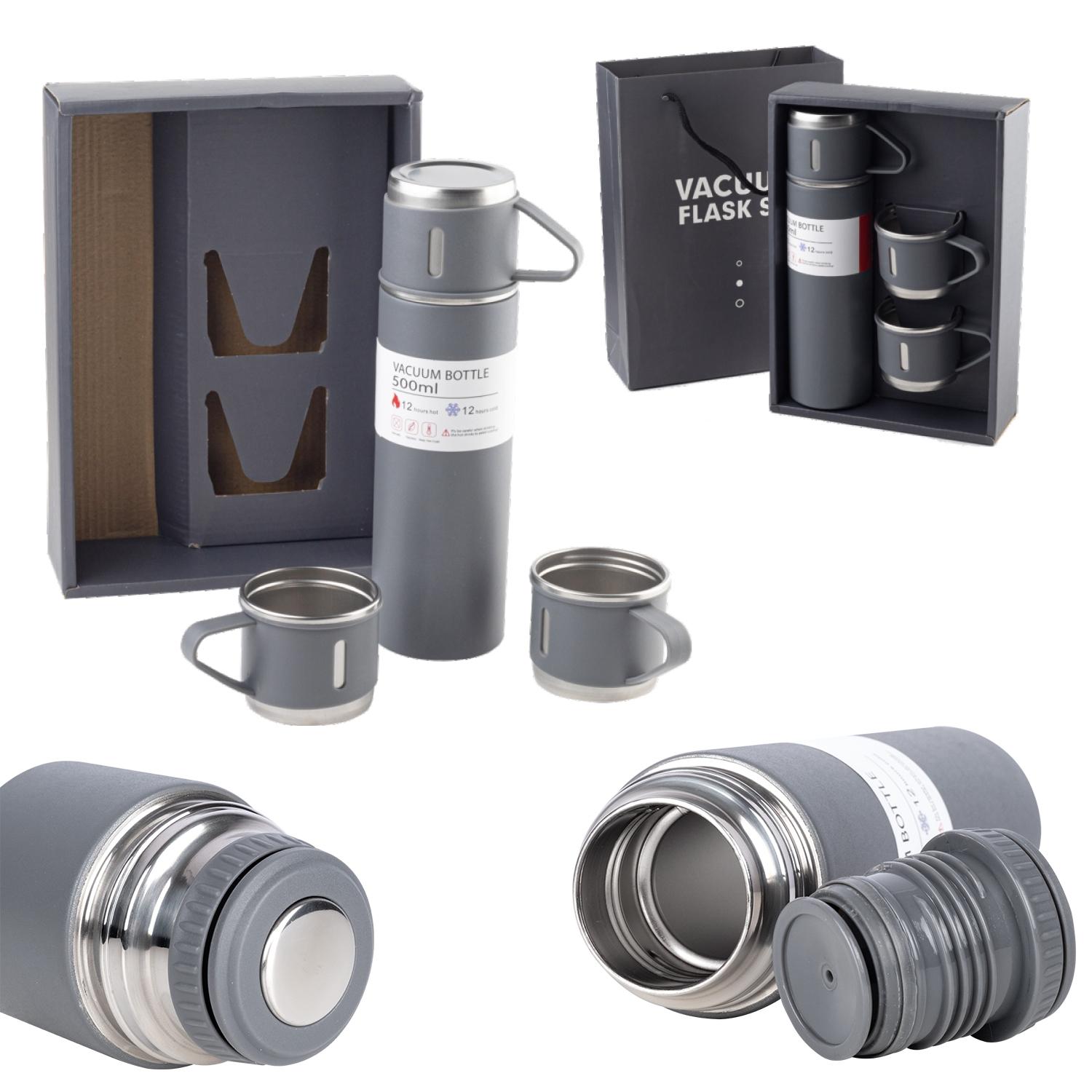 3 Bardaklı Metal Termos Seti