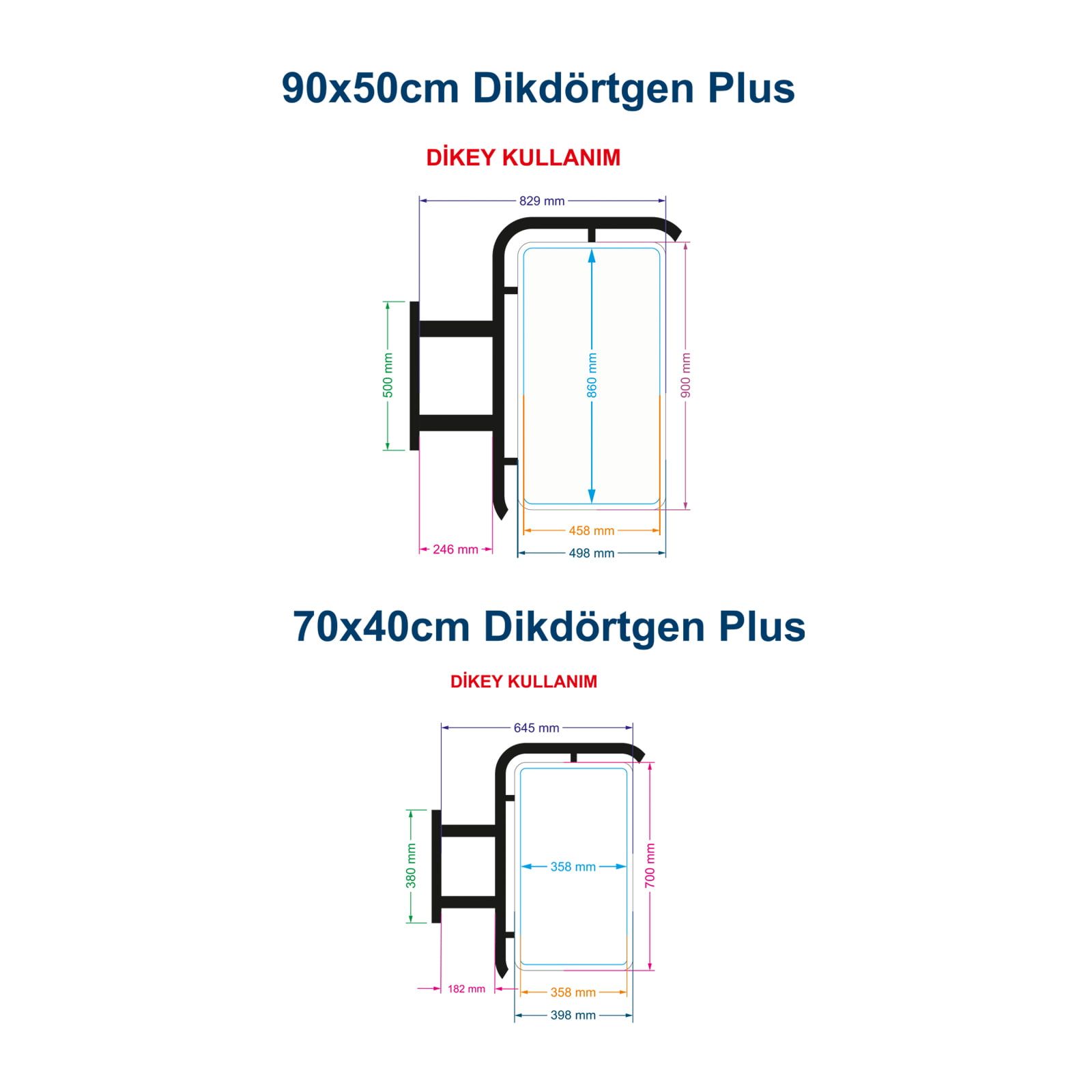 Dikdörtgen Dikey Plus Ayaklı Fener Tabela