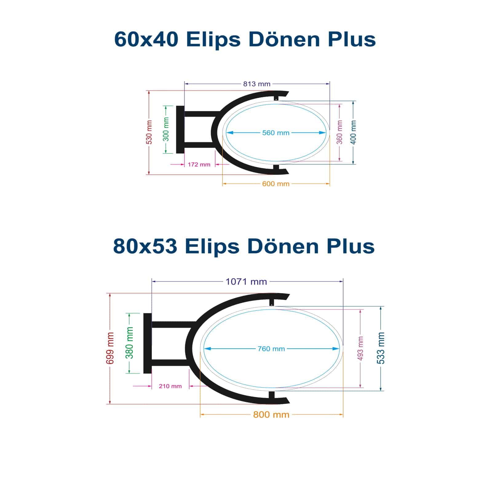 Dönen Elips Plus Ayaklı Fener Tabela
