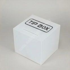 Kare Tipbox – Bahşiş Kutusu Buz Beyaz – 14x14xh13cm