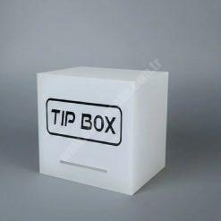 Kare Tipbox – Bahşiş Kutusu Buz Beyaz – 14x14xh13cm