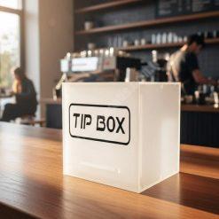 Kare Tipbox – Bahşiş Kutusu Buz Beyaz – 14x14xh13cm