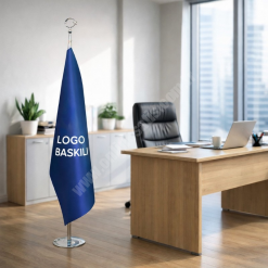 Logolu Makam Bayrağı | Krom Direkli