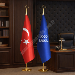 Logolu Makam Bayrağı | Pirinç Direkli