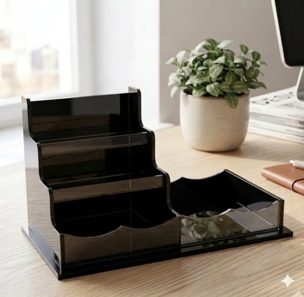 Siyah Pleksi Kartvizitlik ve Not Kağıdı Organizeri