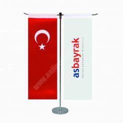 T Düz Kesim Logolu Masa Bayrağı