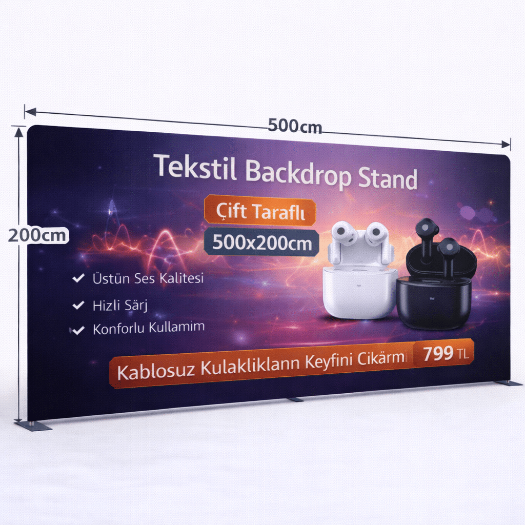 Tekstil Backdrop Stand 500x200cm Düz 3 Tekstil Backdrop Stand 500x200cm Düz