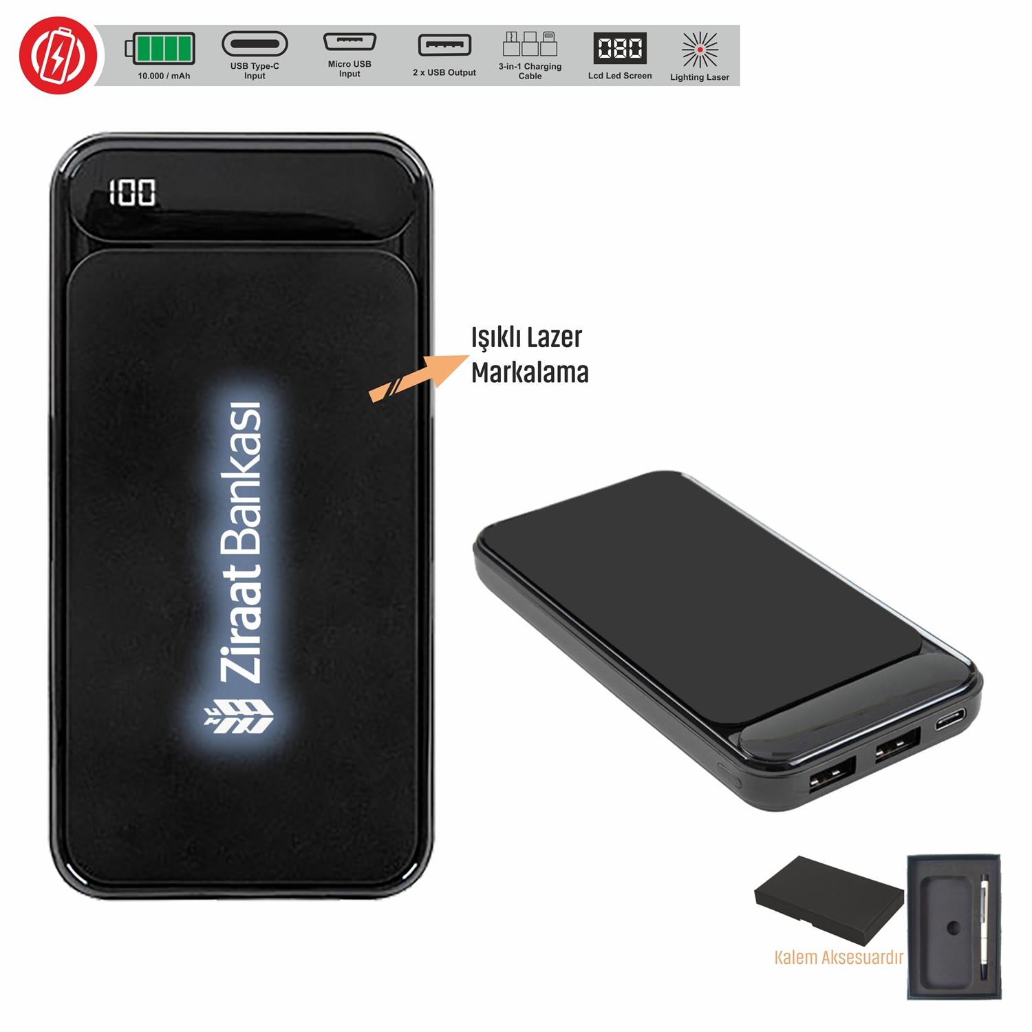 Kauçuk Işık Kazıma Powerbank 10.000 mAh - Güvenli Şarj & Işık Fonksiyonu
