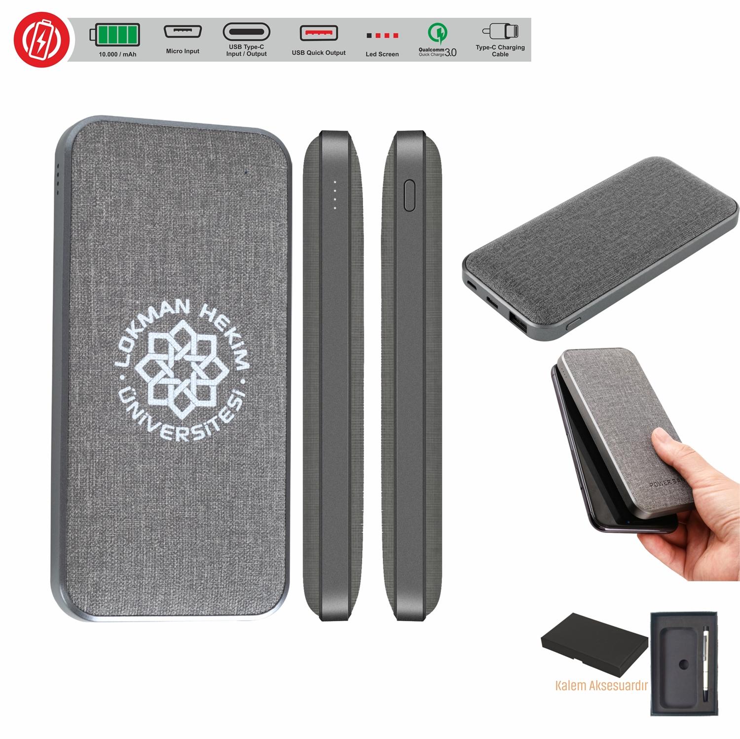 Plastik kasa powerbank 10000mAh VIP kutu tasarımı, lazer baskılı şık powerbank, uçakta kullanım için güvenli powerbank, Qualcomm hızlı şarj powerbank, dayanıklı plastik kasa powerbank