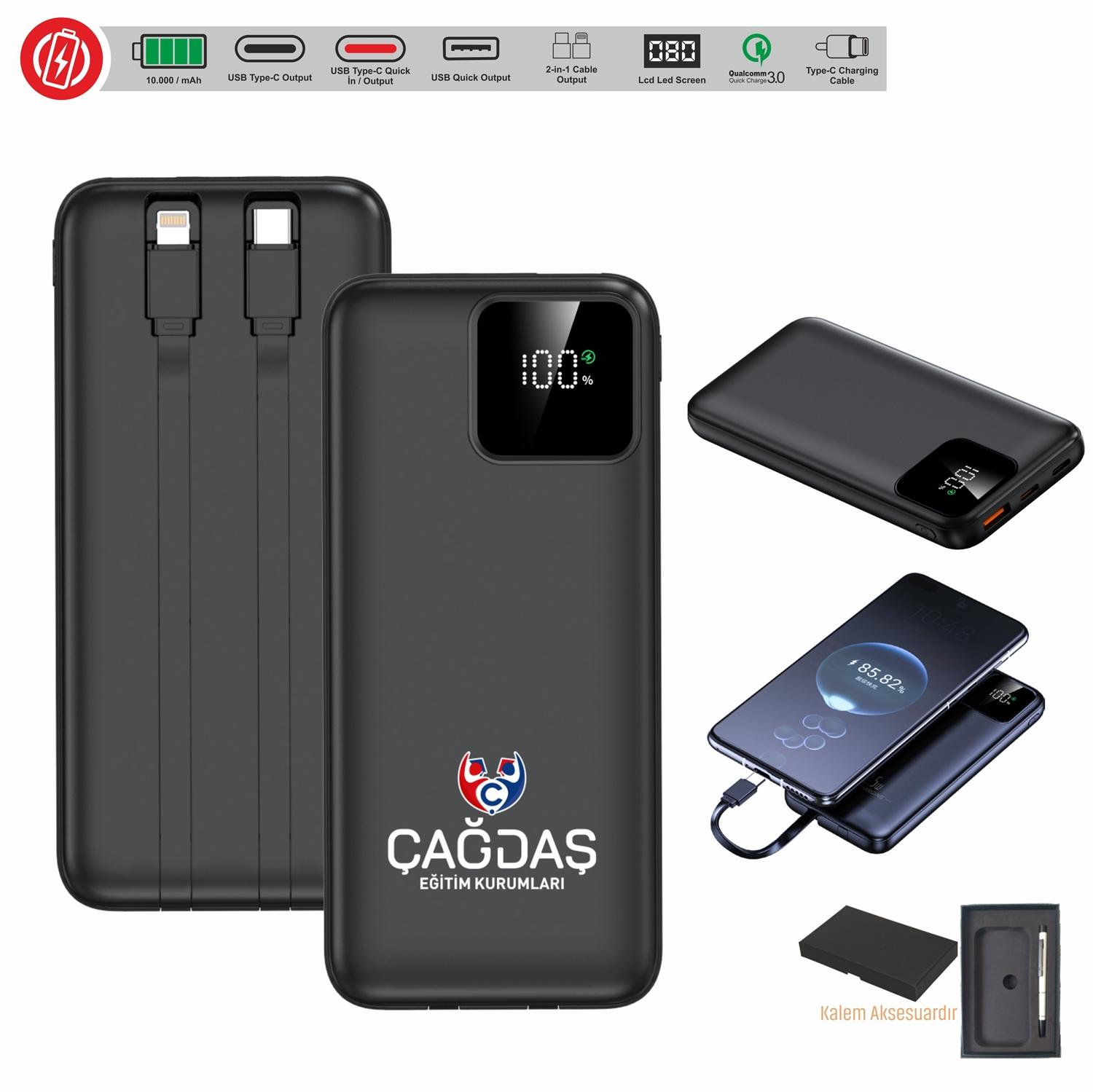 Plastik kasa powerbank 10000mAh VIP kutu tasarımı, lazer baskılı şarj cihazı, type-c hızlı şarj çıkışı, uçak seyahatlerine uygun powerbank, lazer ve tampon baskılı powerbank