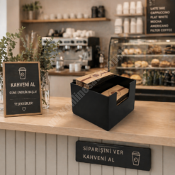 Siyah Pleksi Kafe & Restoran Organizer Sleeve Standı