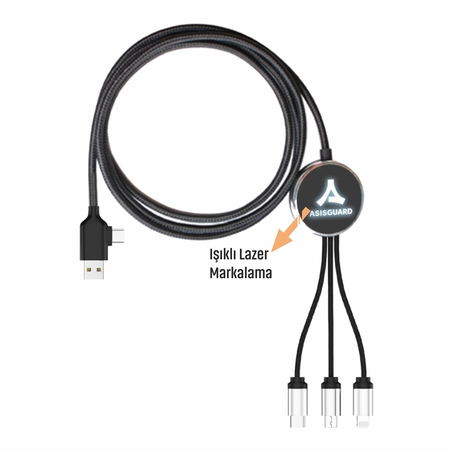 Datalı Type-C Klipsli, Işıklı Şarj Kablosu 1,15 Cm Kılıfsız