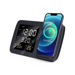 Logolu | Baskılı Clock Dijital Saatli Kablosuz Şarj Cihazı