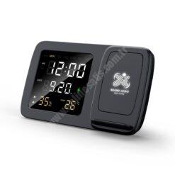 Logolu | Baskılı Clock Dijital Saatli Kablosuz Şarj Cihazı