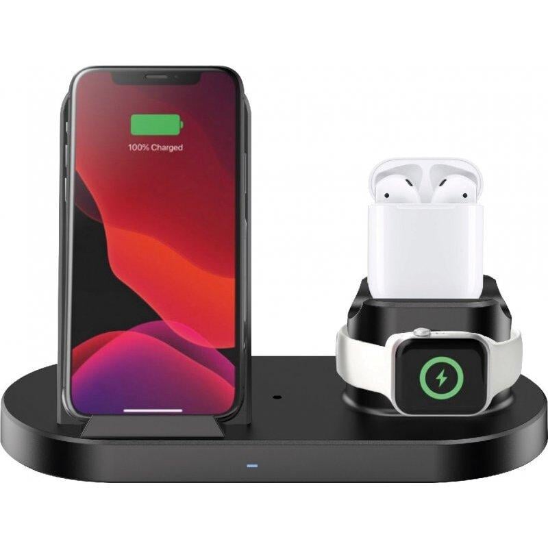 Siyah ABS gövdeli, üst yüzeyinde UV baskı alanına sahip 15W Fast Charge destekli Trio Kablosuz Şarj Cihazı
