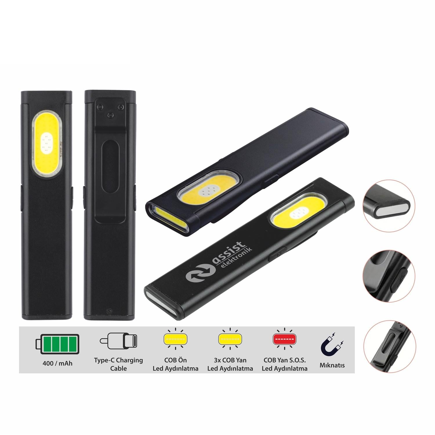 Metal Kasa Slim Ledli El Feneri