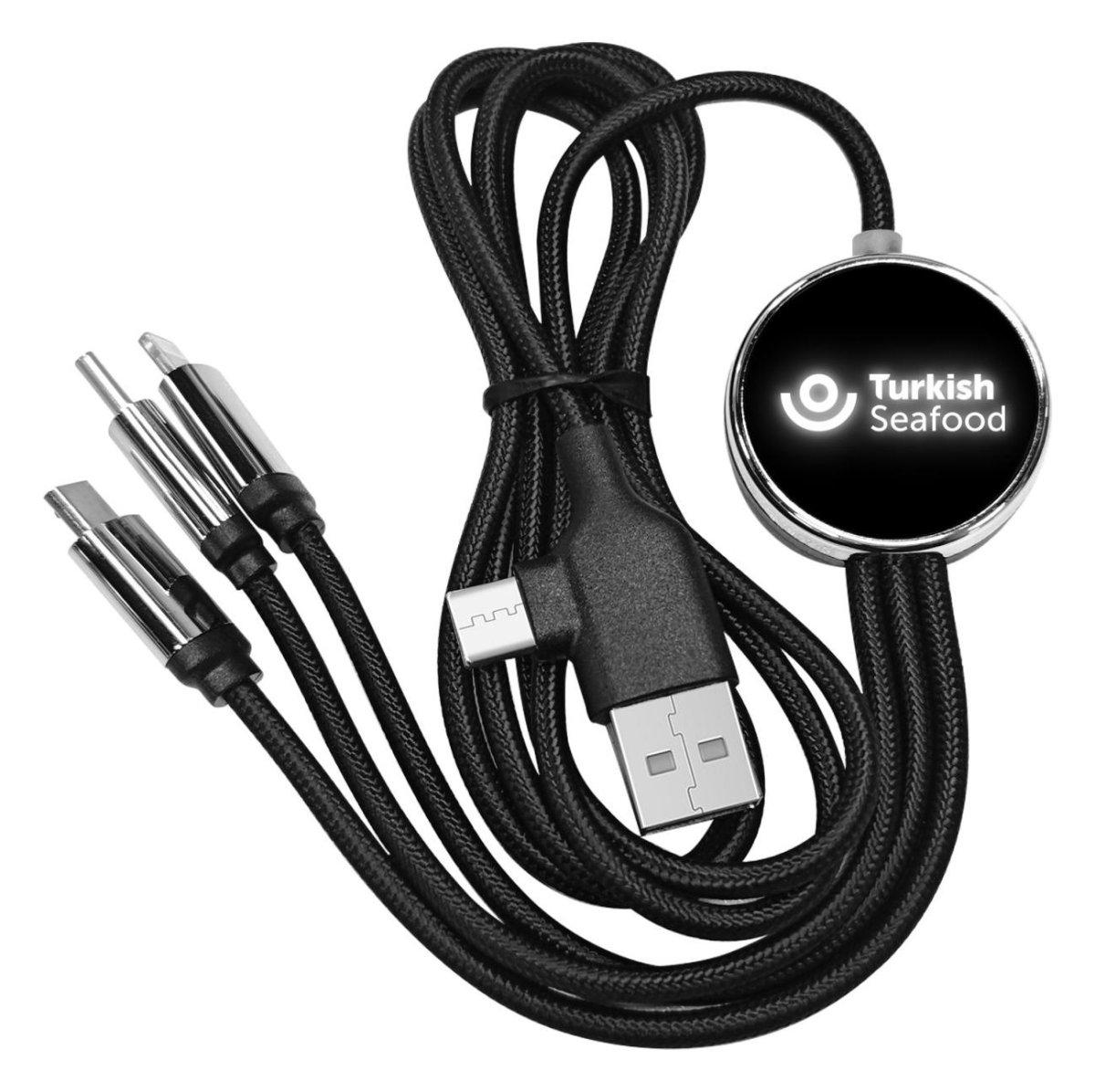 Logolu | Baskılı Kabel Işıklı Powerbank Kablosu Type-C Giriş - Çantasız